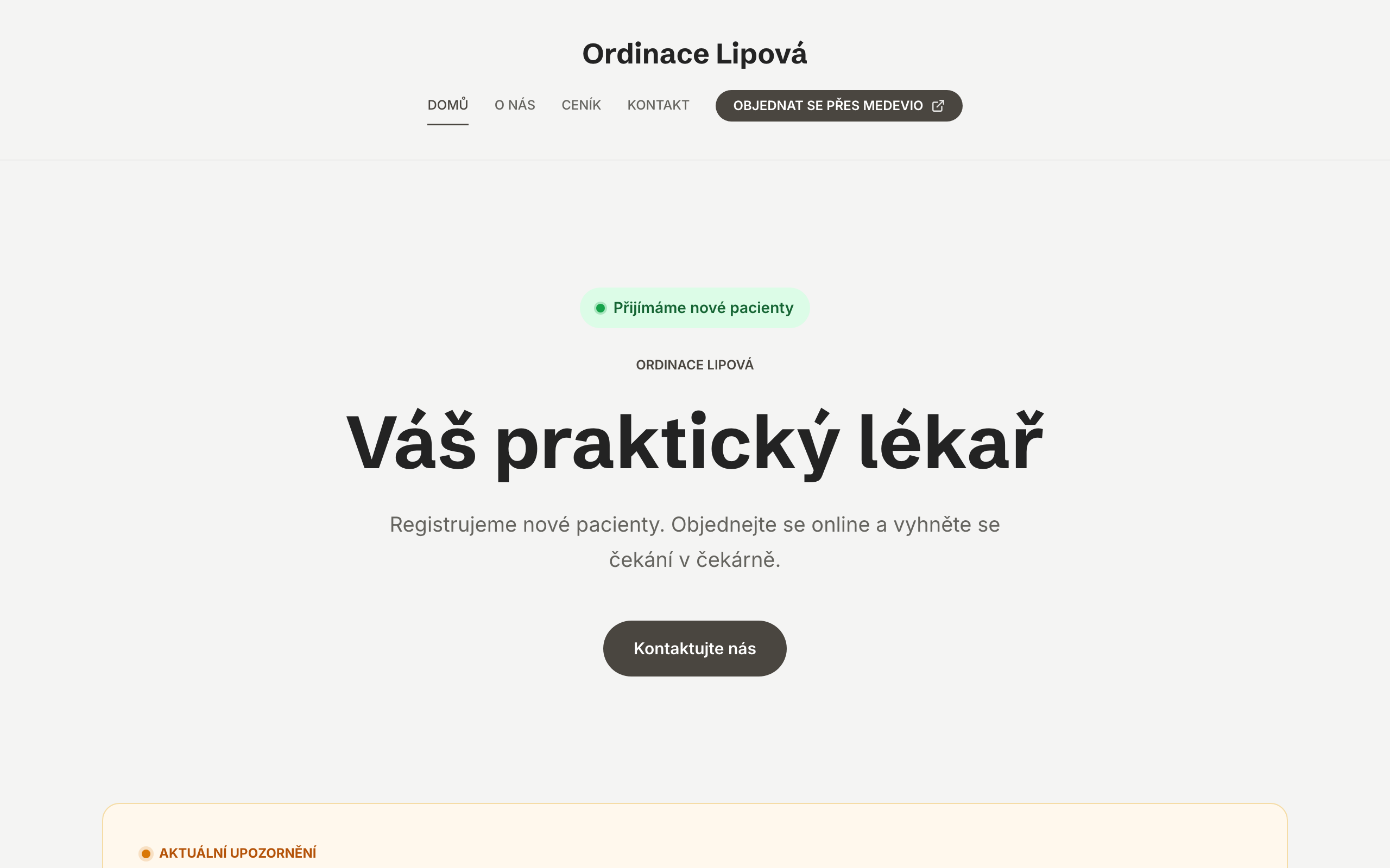 Ukázka webu ordinace v motivu Nordic