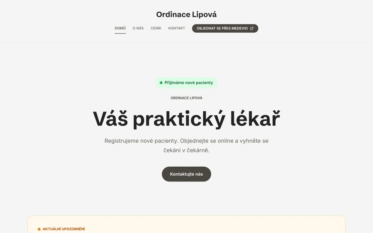 Ukázka webu ordinace v motivu Nordic