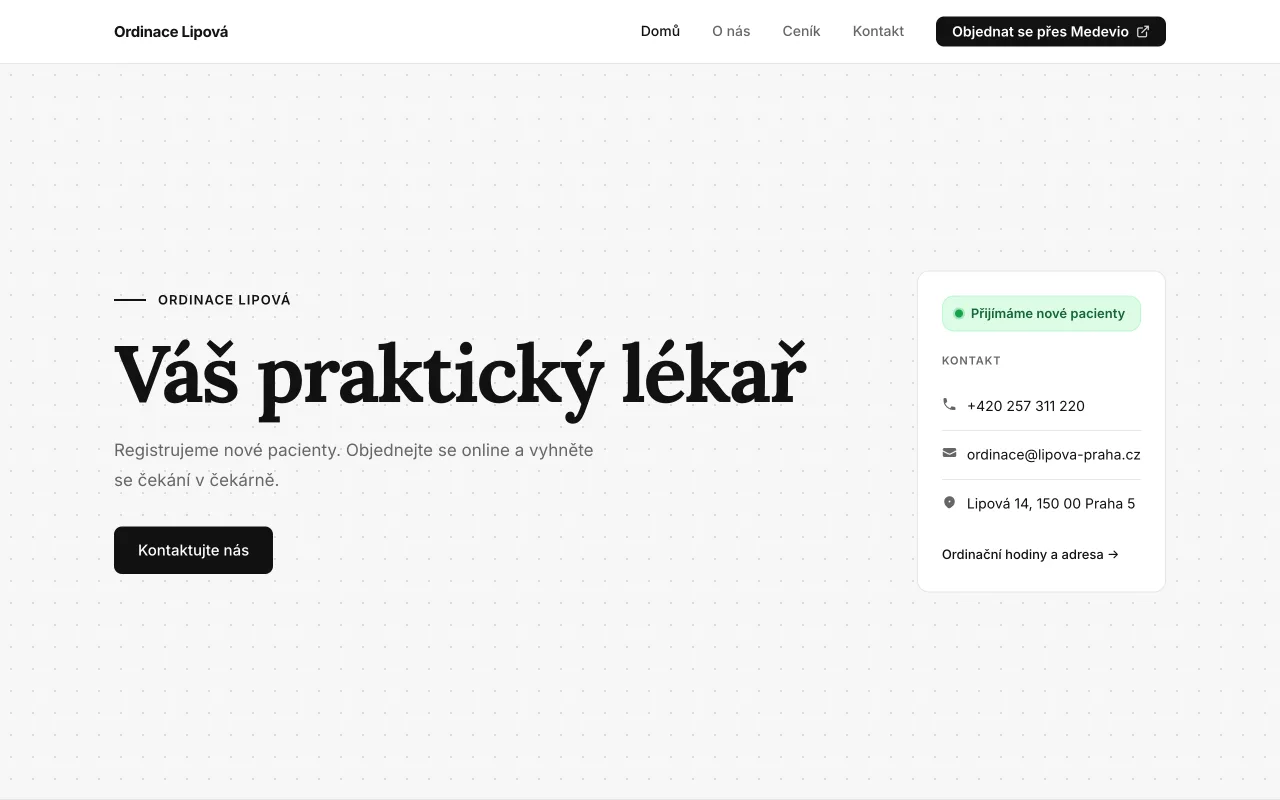 Ukázka webu ordinace v motivu Linen